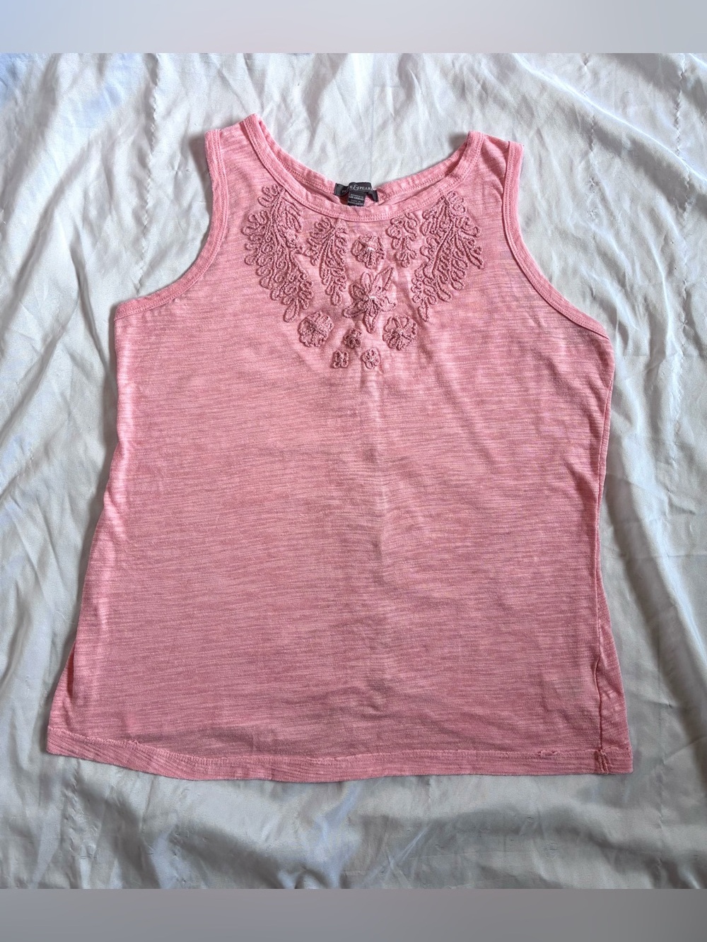 Peace & Pearl Floral Embroidered Tank Top
